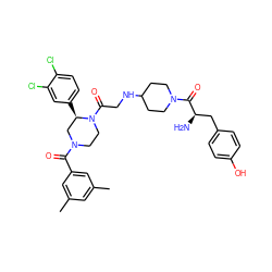Cc1cc(C)cc(C(=O)N2CCN(C(=O)CNC3CCN(C(=O)[C@H](N)Cc4ccc(O)cc4)CC3)[C@H](c3ccc(Cl)c(Cl)c3)C2)c1 ZINC000026847291