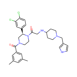 Cc1cc(C)cc(C(=O)N2CCN(C(=O)CNC3CCN(Cc4cc[nH]c4)CC3)[C@H](c3ccc(Cl)c(Cl)c3)C2)c1 ZINC000026848200