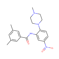 Cc1cc(C)cc(C(=O)Nc2cc([N+](=O)[O-])ccc2N2CCN(C)CC2)c1 ZINC000653843486