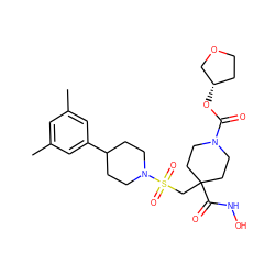 Cc1cc(C)cc(C2CCN(S(=O)(=O)CC3(C(=O)NO)CCN(C(=O)O[C@H]4CCOC4)CC3)CC2)c1 ZINC000029039919