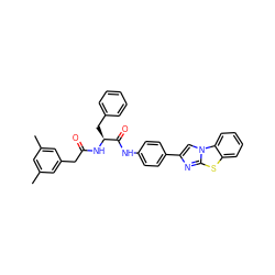 Cc1cc(C)cc(CC(=O)N[C@@H](Cc2ccccc2)C(=O)Nc2ccc(-c3cn4c(n3)sc3ccccc34)cc2)c1 ZINC000068251386