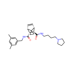 Cc1cc(C)cc(CNC(=O)[C@@H]2[C@@H]3C=C[C@H]([C@H]2C(=O)NCCCCN2CCCC2)C32CC2)c1 ZINC000168471158