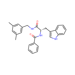 Cc1cc(C)cc(CNC(=O)[C@H](Cc2c[nH]c3ccccc23)NC(=O)c2ccccc2)c1 ZINC000013781130