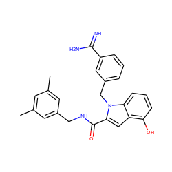 Cc1cc(C)cc(CNC(=O)c2cc3c(O)cccc3n2Cc2cccc(C(=N)N)c2)c1 ZINC000003831906