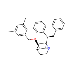 Cc1cc(C)cc(CO[C@@H]2C3CCN(CC3)[C@H]2[C@H](Cc2ccccc2)c2ccccc2)c1 ZINC000003786130