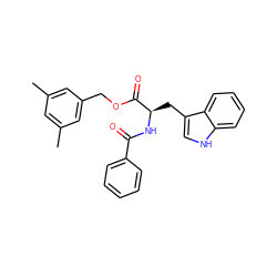 Cc1cc(C)cc(COC(=O)[C@@H](Cc2c[nH]c3ccccc23)NC(=O)c2ccccc2)c1 ZINC000013736205