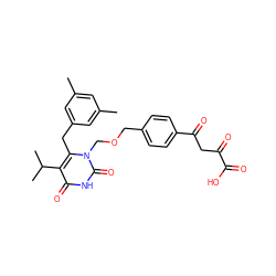 Cc1cc(C)cc(Cc2c(C(C)C)c(=O)[nH]c(=O)n2COCc2ccc(C(=O)CC(=O)C(=O)O)cc2)c1 ZINC000101110862