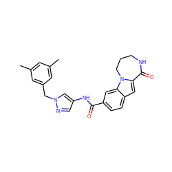 Cc1cc(C)cc(Cn2cc(NC(=O)c3ccc4cc5n(c4c3)CCCNC5=O)cn2)c1 ZINC000218304273