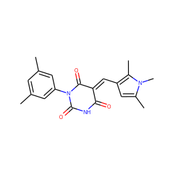 Cc1cc(C)cc(N2C(=O)NC(=O)/C(=C\c3cc(C)n(C)c3C)C2=O)c1 ZINC000001220821