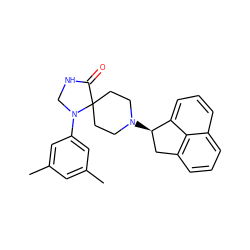 Cc1cc(C)cc(N2CNC(=O)C23CCN([C@@H]2Cc4cccc5cccc2c45)CC3)c1 ZINC000026396678