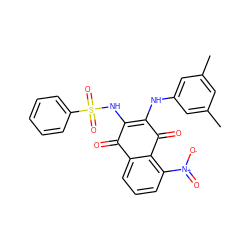 Cc1cc(C)cc(NC2=C(NS(=O)(=O)c3ccccc3)C(=O)c3cccc([N+](=O)[O-])c3C2=O)c1 ZINC000169334567