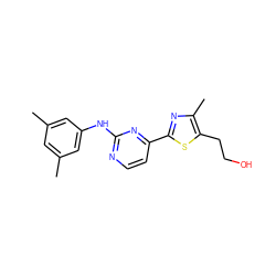 Cc1cc(C)cc(Nc2nccc(-c3nc(C)c(CCO)s3)n2)c1 ZINC000040394270