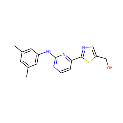 Cc1cc(C)cc(Nc2nccc(-c3ncc(CO)s3)n2)c1 ZINC000040914668