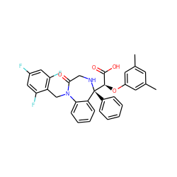 Cc1cc(C)cc(O[C@H](C(=O)O)[C@@]2(c3ccccc3)NCC(=O)N(Cc3c(F)cc(F)cc3F)c3ccccc32)c1 ZINC000003960036