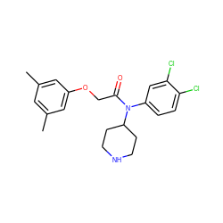 Cc1cc(C)cc(OCC(=O)N(c2ccc(Cl)c(Cl)c2)C2CCNCC2)c1 ZINC000003965110