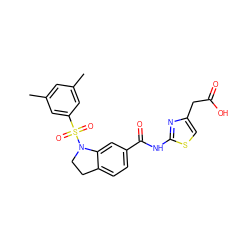 Cc1cc(C)cc(S(=O)(=O)N2CCc3ccc(C(=O)Nc4nc(CC(=O)O)cs4)cc32)c1 ZINC000148228861