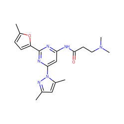 Cc1cc(C)n(-c2cc(NC(=O)CCN(C)C)nc(-c3ccc(C)o3)n2)n1 ZINC000014975582