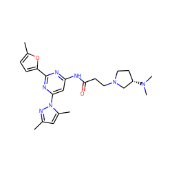 Cc1cc(C)n(-c2cc(NC(=O)CCN3CC[C@H](N(C)C)C3)nc(-c3ccc(C)o3)n2)n1 ZINC000023360577