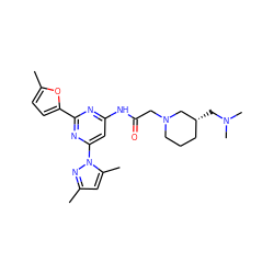 Cc1cc(C)n(-c2cc(NC(=O)CN3CCC[C@@H](CN(C)C)C3)nc(-c3ccc(C)o3)n2)n1 ZINC000014975538