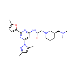 Cc1cc(C)n(-c2cc(NC(=O)CN3CCC[C@H](CN(C)C)C3)nc(-c3ccc(C)o3)n2)n1 ZINC000014975535