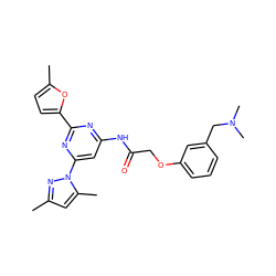 Cc1cc(C)n(-c2cc(NC(=O)COc3cccc(CN(C)C)c3)nc(-c3ccc(C)o3)n2)n1 ZINC000029041664