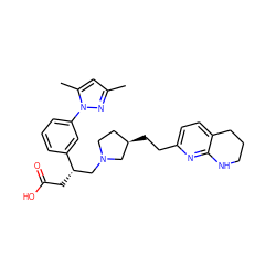 Cc1cc(C)n(-c2cccc([C@@H](CC(=O)O)CN3CC[C@@H](CCc4ccc5c(n4)NCCC5)C3)c2)n1 ZINC000218648556