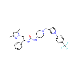 Cc1cc(C)n(C[C@H](NC(=O)NC2CCN(Cc3ccn(-c4ccc(C(F)(F)F)cc4)c3)CC2)c2ccccc2)n1 ZINC000043021940