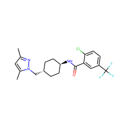 Cc1cc(C)n(C[C@H]2CC[C@H](NC(=O)c3cc(C(F)(F)F)ccc3Cl)CC2)n1 ZINC000261108253