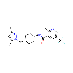 Cc1cc(C)n(C[C@H]2CC[C@H](NC(=O)c3cc(C(F)(F)F)cnc3C)CC2)n1 ZINC000261120495