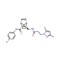 Cc1cc(C)n(CCC(=O)NC[C@H]2[C@H](C(=O)Nc3ccc(Br)cc3)[C@@H]3C=C[C@H]2C32CC2)n1 ZINC000168462130