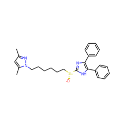 Cc1cc(C)n(CCCCCC[S@@+]([O-])c2nc(-c3ccccc3)c(-c3ccccc3)[nH]2)n1 ZINC000027426420