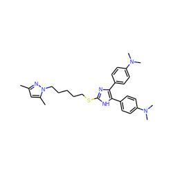 Cc1cc(C)n(CCCCCSc2nc(-c3ccc(N(C)C)cc3)c(-c3ccc(N(C)C)cc3)[nH]2)n1 ZINC000029478672