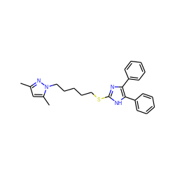 Cc1cc(C)n(CCCCCSc2nc(-c3ccccc3)c(-c3ccccc3)[nH]2)n1 ZINC000001555065