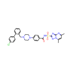 Cc1cc(C)n2nc(S(=O)(=O)NC(=O)c3ccc(N4CCN(Cc5ccccc5-c5ccc(Cl)cc5)CC4)cc3)nc2n1 ZINC000140046849