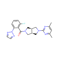 Cc1cc(C)nc(N2C[C@H]3CN(C(=O)c4c(F)cccc4-n4nccn4)C[C@H]3C2)n1 ZINC000116822491