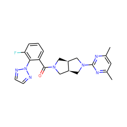 Cc1cc(C)nc(N2C[C@H]3CN(C(=O)c4cccc(F)c4-n4nccn4)C[C@H]3C2)n1 ZINC000116821913