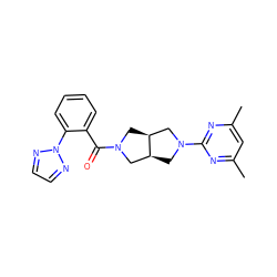 Cc1cc(C)nc(N2C[C@H]3CN(C(=O)c4ccccc4-n4nccn4)C[C@H]3C2)n1 ZINC000116822775