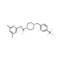 Cc1cc(C)nc(NC(=S)N2CCN(Cc3ccc(C(F)(F)F)cc3)CC2)c1 ZINC000526061664