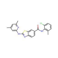 Cc1cc(C)nc(Nc2nc3ccc(C(=O)Nc4c(C)cccc4Cl)cc3s2)c1 ZINC000013536571