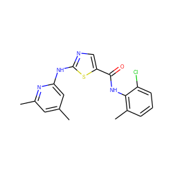 Cc1cc(C)nc(Nc2ncc(C(=O)Nc3c(C)cccc3Cl)s2)c1 ZINC000014952178