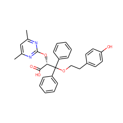 Cc1cc(C)nc(O[C@@H](C(=O)O)C(OCCc2ccc(O)cc2)(c2ccccc2)c2ccccc2)n1 ZINC000013799606