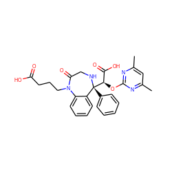 Cc1cc(C)nc(O[C@H](C(=O)O)[C@@]2(c3ccccc3)NCC(=O)N(CCCC(=O)O)c3ccccc32)n1 ZINC000013561044