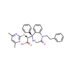 Cc1cc(C)nc(O[C@H](C(=O)O)[C@@]2(c3ccccc3)NCC(=O)N(CCc3ccccc3)c3ccccc32)n1 ZINC000013561046