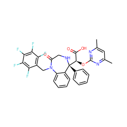 Cc1cc(C)nc(O[C@H](C(=O)O)[C@@]2(c3ccccc3)NCC(=O)N(Cc3c(F)c(F)c(F)c(F)c3F)c3ccccc32)n1 ZINC000026664920