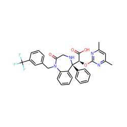 Cc1cc(C)nc(O[C@H](C(=O)O)[C@@]2(c3ccccc3)NCC(=O)N(Cc3cccc(C(F)(F)F)c3)c3ccccc32)n1 ZINC000026668775