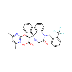 Cc1cc(C)nc(O[C@H](C(=O)O)[C@@]2(c3ccccc3)NCC(=O)N(Cc3ccccc3C(F)(F)F)c3ccccc32)n1 ZINC000026671680