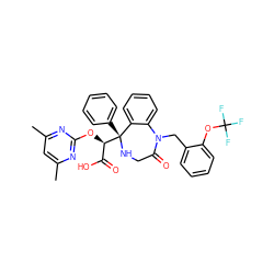 Cc1cc(C)nc(O[C@H](C(=O)O)[C@@]2(c3ccccc3)NCC(=O)N(Cc3ccccc3OC(F)(F)F)c3ccccc32)n1 ZINC000026671676