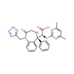 Cc1cc(C)nc(O[C@H](C(=O)O)[C@@]2(c3ccccc3)NCC(=O)N(Cc3nn[nH]n3)c3ccccc32)n1 ZINC000013561043