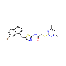 Cc1cc(C)nc(SCC(=O)Nc2ncc(Cc3cccc4ccc(Br)cc34)s2)n1 ZINC000263621283