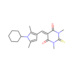 Cc1cc(C=C2C(=O)N(C)C(=S)N(C)C2=O)c(C)n1C1CCCCC1 ZINC000001184050